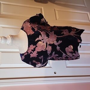 Bobeau Sheer Pink Floral, Purple/Blue Velvet High-low Top